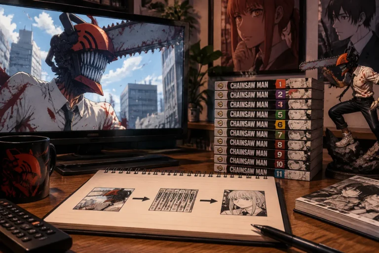 Ordem de leitura e exibição: anime, mangá e capítulos essenciais de Chainsaw Man Imagem relacionada a Ordem de leitura e exibição: anime, mangá e capítulos essenciais de Chainsaw Man
