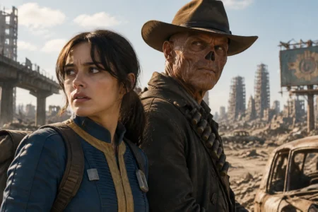 Impacto de Lucy e o Ghoul na nova temporada de Fallout Uma tomada aérea de Kolmanskop , Namíbia, que foi usada para filmar cenas em Wasteland